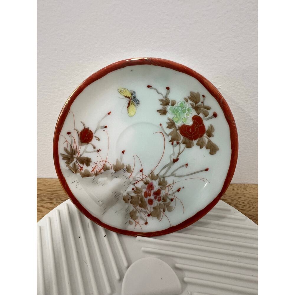 Antique Japanese Porcelain Saucer Only Gold Trim Hand Painted